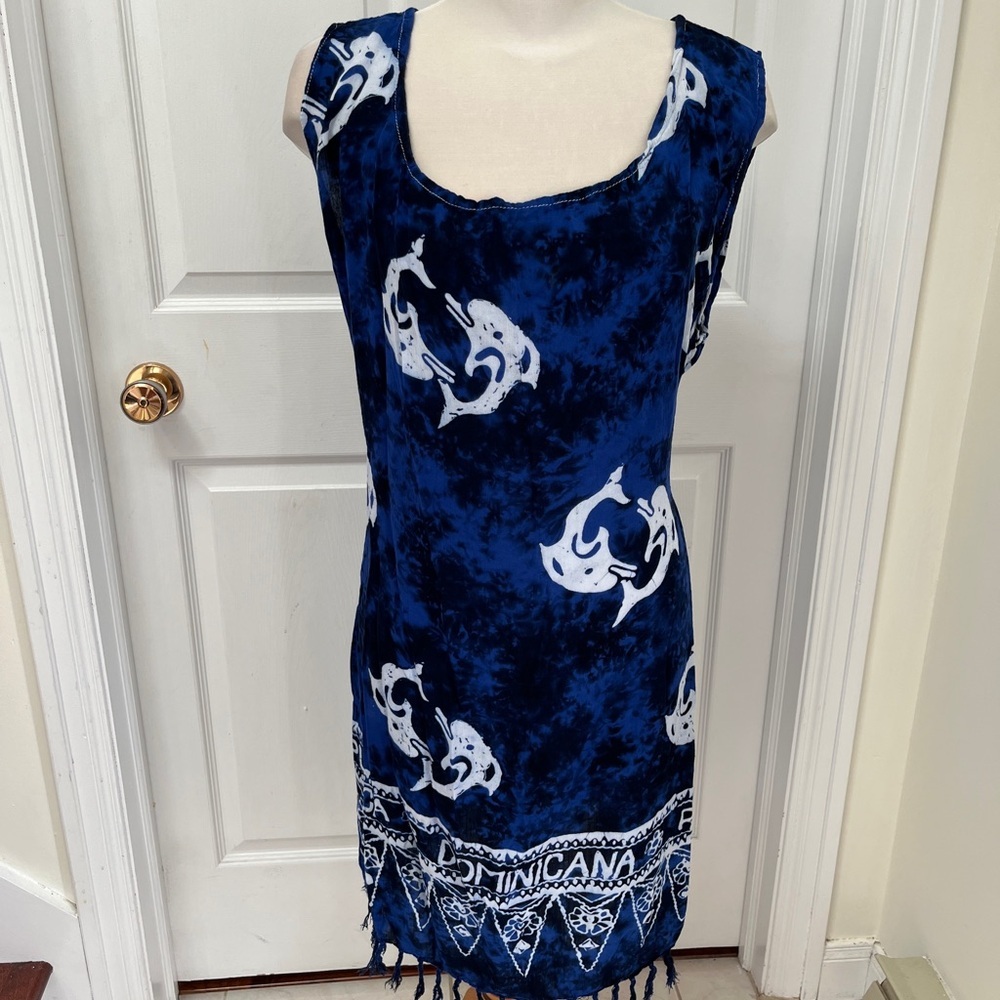 Blue Sleeveless cover up/Dress with Dolphin Print, one size